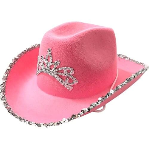 Women Girl Masquerade Cowgirl Hat Party Solid Crown Inlaid Costume Apparel Accessories Holiday Festival Western Style Cosplay