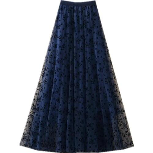 2021 Spring Summer Women skirt Vintage Mesh Patchwork Long Skirts High Waist Harajuku Tulle A-Line Skirt Ladies