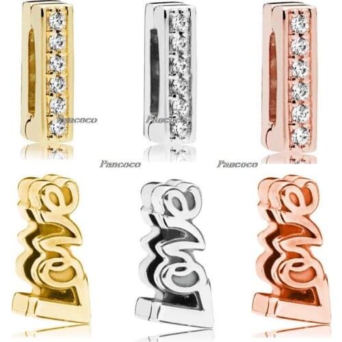 925 Sterling Silver Rose Gold Charm Vintage Reflexions Love Letter Clip Beads Fit Pandora Bracelet & Bangle Jewelry