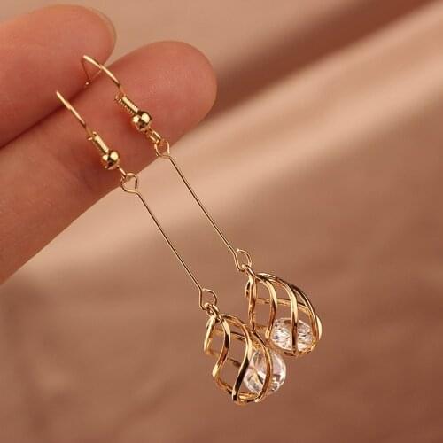 MYWINY crystal zircon earrings for women ,hollow out copper jewelry thread earrings