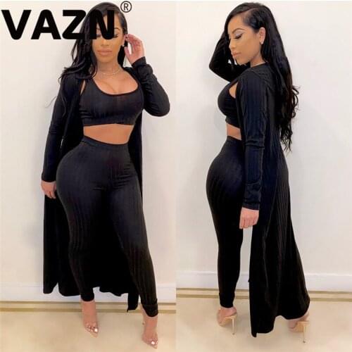 VAZN Clubwear Long Set Ladies Tracksuit Long Sleeve Long Pant 3 Piece Set Solid Female Street Wind Sets