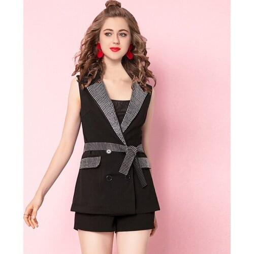Women diamond beading blazer+ hot shorts Suits blingbling beading sleeveless suit + shorts two pieces Sets wq1406 dropship