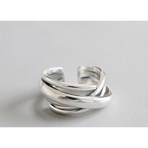 Real 925 Sterling Silver Large Exaggerated Rings For Women Adjustable Irregular Ring Fashion Cross Novelty Fine Ring Jewelry