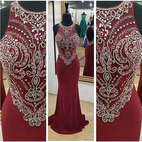 2021 Sheer Jewel Neck Slim Mermaid Prom Dresses Sleeves Open Backless Long Women Formal Evening Special Occasion Party Gowns