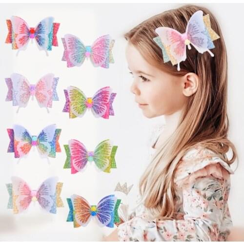 10pcs/Lot Children Hairpin Print Butterfly Hairgrips Glitter Hair Bow Dance Party Hair Clip Girls Hair Accessories Birthday Gift