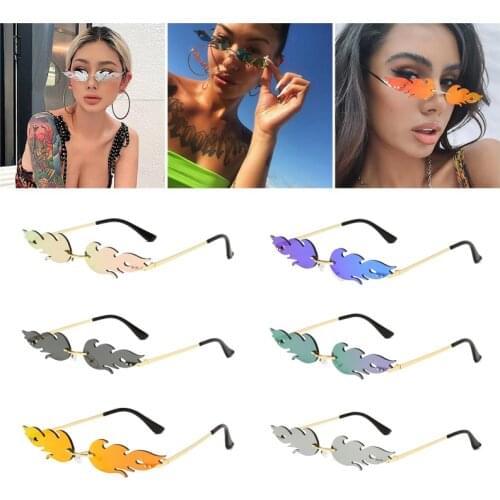 2020 Fashion Fire Flame Sunglasses Rimless Wave Sun Glasses UV Luxury Trending Narrow Glasses Streetwear Eyewear For Women