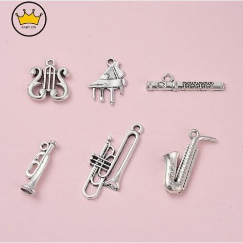 24pcs Tibetan Silver Trumpet instruments Charms Music Pendants DIY Jewelry Findings