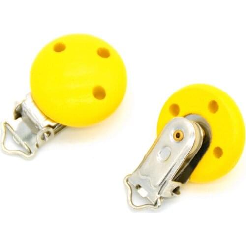 5pcs/lot Wooden Baby Children Yellow Pacifier Holder Clip Infant Cute Round Nipple Clasps For Baby Product 3 Hole 4.4cm x 2.9cm