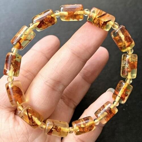 8. mm X 8.5mm Natural Yellow Piebald Amber Women cylindricality Beads Bracelet Stretch Bracelet 8