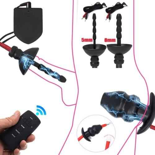 BDSM Male Electro Shock Hollow Butt Plug Enemator Silicone Speculum Male Prostate Shock Vibrator Adult Sex Toys For Men