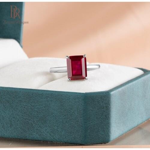 Bague Ringen Classic 925 sterling silver ring with rectange ruby gemstones simple style wedding party silver fine jewelry gift