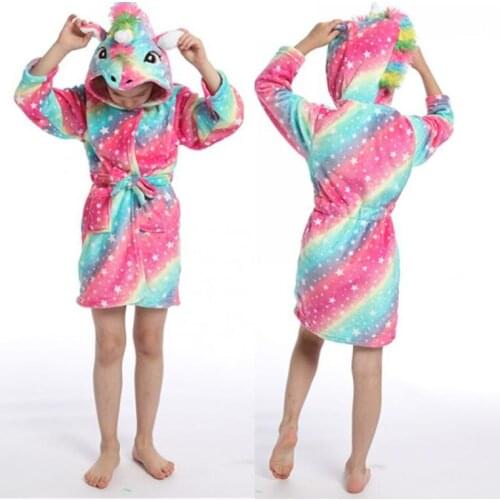 Boys Girls Hooded Bathrobe Unicorn Anime Cartoon Towel Beach Childrens Sleepwear Baby Kids Bath Robes Pyjamas Child