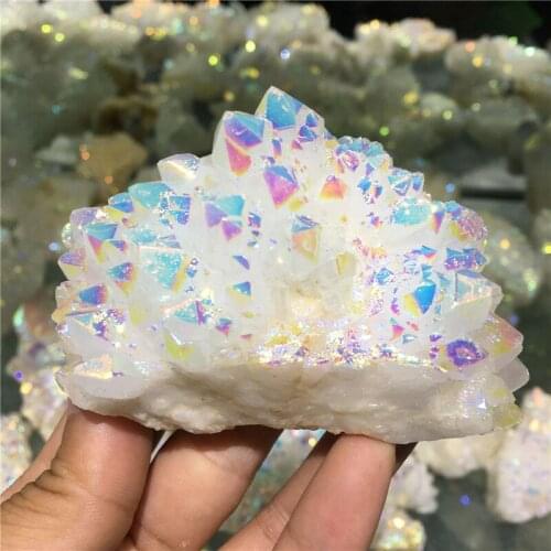 Big Size Natural Crystal Cluster Angel Aura Titanium Flame Quartz Crystal Stunning Rainbow Specimen Minerals Reiki Healing