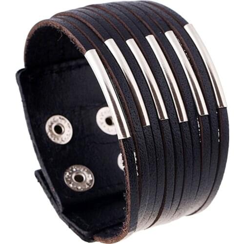 Punk Cuff Bangle Fashion Vintage Charm Black Rock Genuine Wide Leather Men Bracelets Women Jewelry Accessories