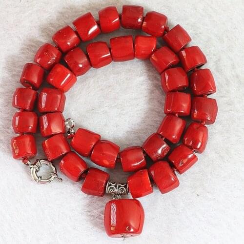 Fashion red natural coral stone 10-15mm irregular beads with pendant jewelry necklace for women elegant party gifts 18inch B725