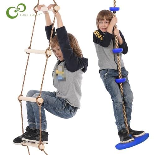 Kids Fitness Toy Wooden Rope Ladder Multi Rungs Climbing Game Toy Outdoor Training Activity Safe Sports Rope Swing Swivel Rotary