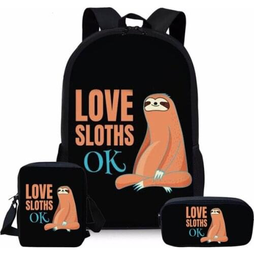 Sloth Custom pattern School Bags for Children 3pcs/set School Bag Set Kids Primary School Bookbag Students Shoulder Bags