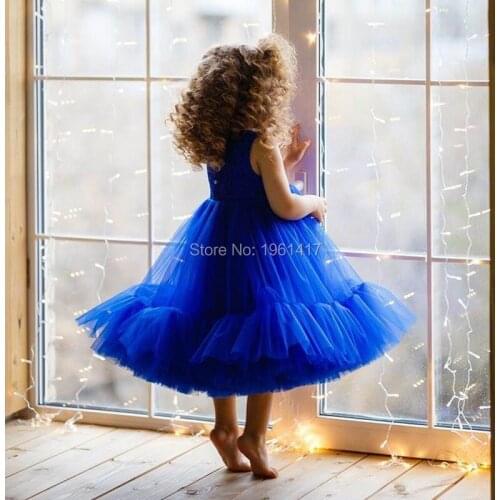 2020 ins Princess Flower Girls Wedding Dresses Childrens Lace Tutu Dress Baby Birthday Party Sleeveless Blue Dress Baby