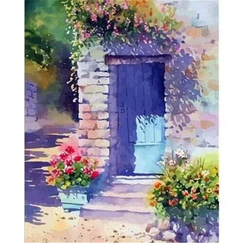 DIY Digital Painting By Numbers Package Flowers in front of the door Coloring Wall Art Picture Gift frameless