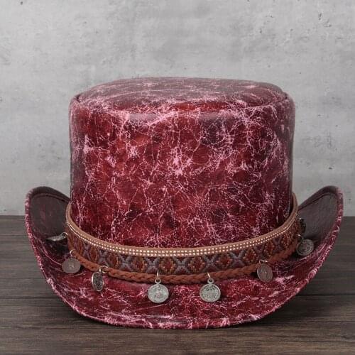 Women Flat Leather Top Hat President Lday Fedora Hat Magic Flat Steampunk Cosplay Pork Pie Party Cap 3 Size