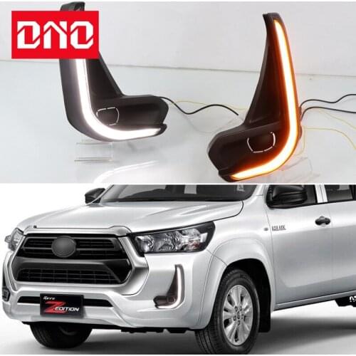 DNO LED DRL Daylights For Toyota Hilux 2020 2021 Revo 12V Auto Turn Yellow Signal Daytime Running Lamps Car Foglamp