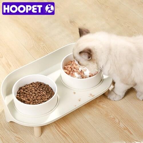 HOOPET Double Cat Bowls Raised High Pet Bowls Ceramic Cat Bowl Food Water Feeder Neck Protector