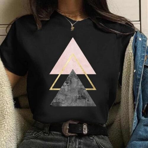 Beautiful Geometry Printed Black T Shirt Women 90s Graphic T-shirt Harajuku Tops Short Sleeve Cartoon Tshirt Female Tshirts