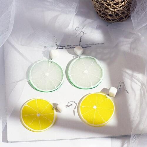 Creative Lemon Slice Design Earrings Cute Fruit Drop Earrings Women Girls Summer Acrylic Pendant Dangle Earrings Jewelry Gifts