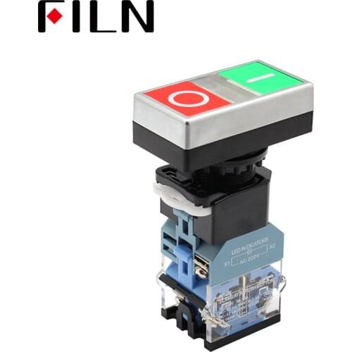 LA38-11H 22mm 220V AC ON/OFF START STOP 1 NO NC 2 buttons Momentary double head Push Button Switch With LED