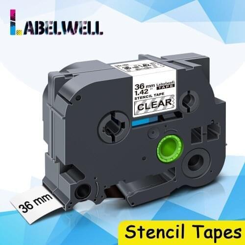 Labelwell Printer Ribbon STe-161 for Brother P touch label Maker 36mm STe161 STe-161 Stencil Tapes Black on Clear for PT-9600