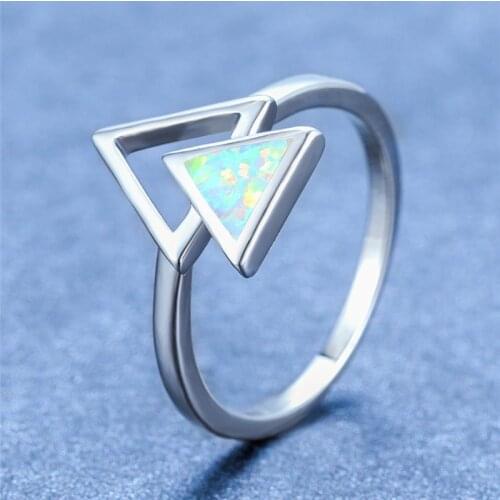 Minimalist Ladies Blue White Triangle Ring With Opal Fashion Silver Color Wedding Ring Classic Party Engagement Rings For Women