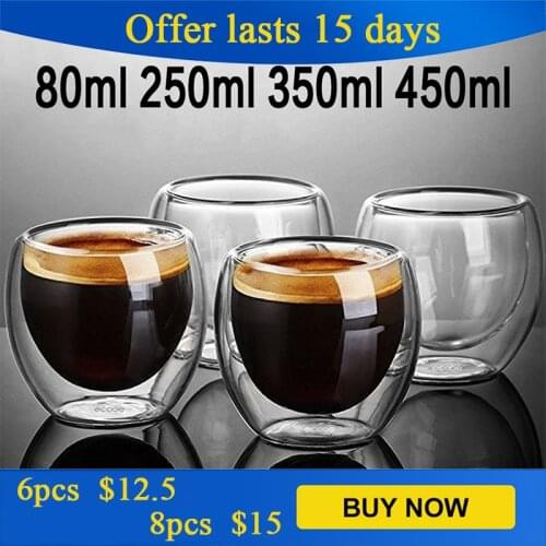 350ml Heat-resistant Double Wall Glass Cup Beer Espresso Coffee Mug Set Handmade Water Tea Wine Whiskey Transparent Drinkware