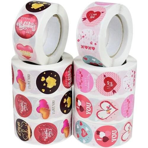500pcs/roll Happy Valentines Day Sticker Handmade Heart Shaped Stickers Labels Handmade Box Tag Favors Decor