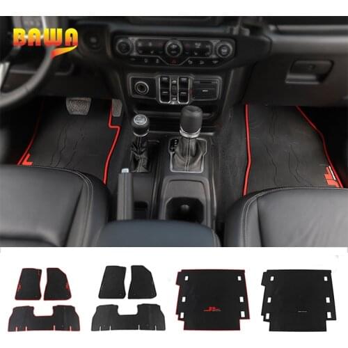 BAWA Floor Mats for Jeep Wrangler JL 2018+ 4 Door Rubber Foot Pad Tail Box Mat Trunk Mat Accessories for Jeep Wrangler jl
