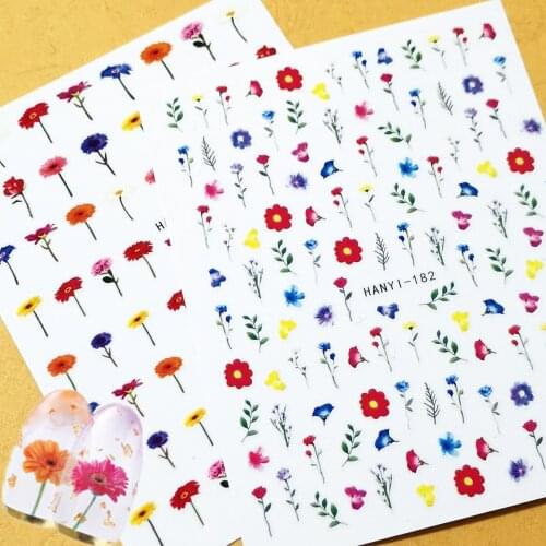 Nail sticker Newest Hanyi 182 flowers series nail decals Japan style rhinestones DIY decoration sticker for nail art tips