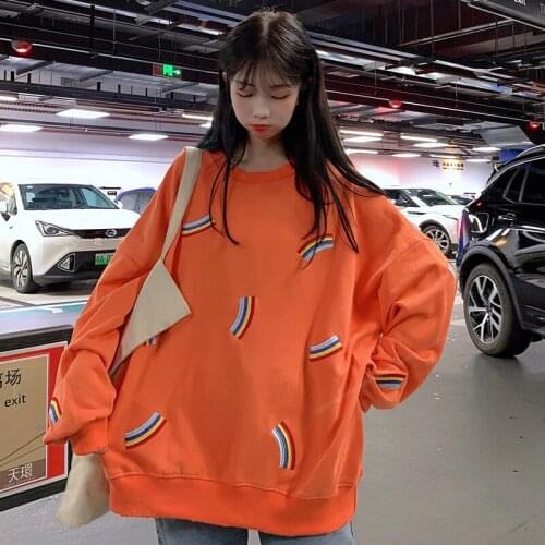 2021 New Waitmore Rainbow Hoodie Female Loose Korean-style Ulzzang Ins Idle Style BF Thin Mschf Coat