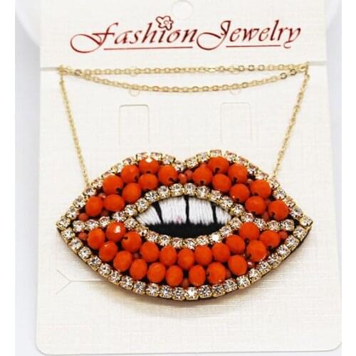 New rice beads big lip necklace fashion luxury rhinestone large particles rice beads big lips necklace travel necklace 830