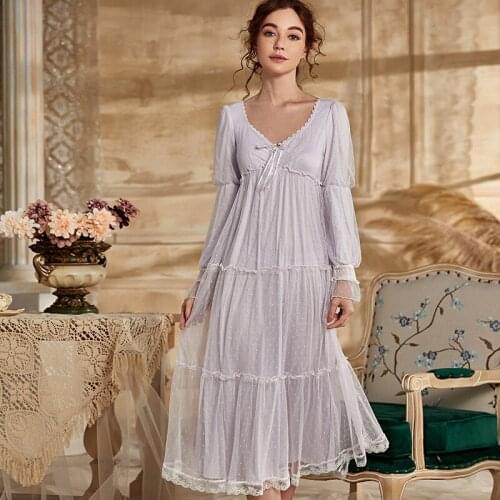 Autumn and Winter Woman Nightgowns Sleepshirts Long Sleeve Long Dress Sleep & Lounge White Sweet Lovely Nightwear Pregnant Woman