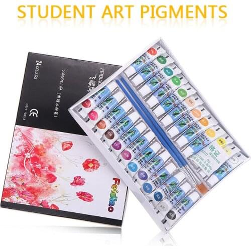 24Colors Oil Paint Drawing Pigments Art Supplies Tool Set 5ml Paint Tube Gouache Drawing with 2 Brushes DIY Painting Accessories