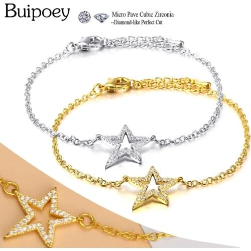 Buipoey Popular Bohemia Cubic Zirconia Star Meteor Bracelets For Women Men Lobster Clasp Golden Star Bracelet Couple Lovers Gift