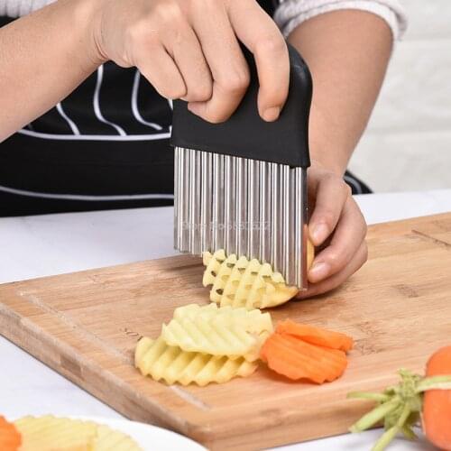 French Fries Cutter Stainless Steel Serrated Blade Easy Slicing Cut Vegetable Fruit Tool Wave Knife Chopper Knife Accessorie
