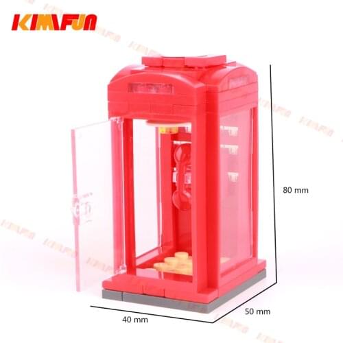 MOC Red Phone Booth City Building Block Scene USB Ligth Telephone Cabin Street Scene Building Facilities