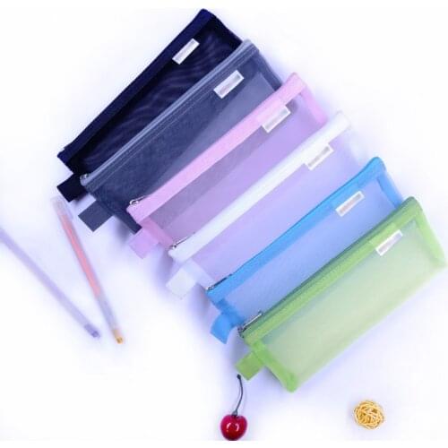 Kawaii Large-capacity Pen Bags Transparent Mesh Pencil Case Cute Pencil Bags for Girls Gift School Supplies Korean Stationery