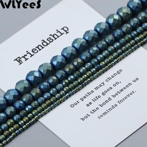 WLYeeS Plating Green Matte Faceted Round Hematite beads 2 3 4 6 8 10mm Loose beads for Jewelry Bracelet Making DIY Accessories