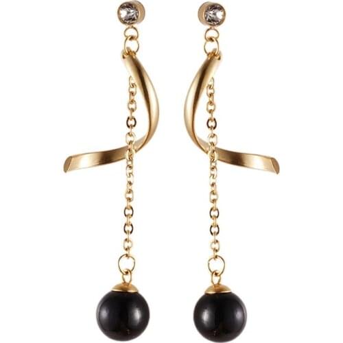 Hanging Earrings For Women Black Bead Earrings 2021 Trend Stainless Steel Jewelry Women Fashion Jewelry Accessories
