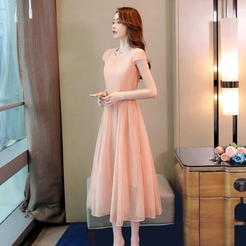 Women Summer Sundress Long Skirt 2021 New High Waist Slim Dress Elegant Temperament Chiffon Casual Party Office Dresses Female