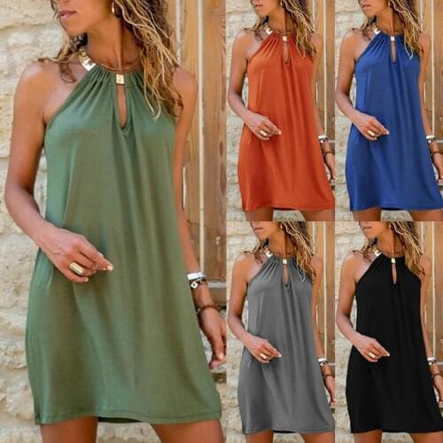 Women Solid Color Halter Short Sleeve Dress Elegant Loose Ladies Strapless Summer Dresses Sexy Hollow Out Mini Dress