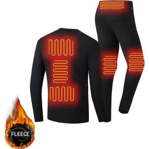 Winter Heated Mens Thermal Underwear Suit Heated Pants Fleece Hiking Heating T-Shirts USB Waterproof Motorcycle Electric Suit