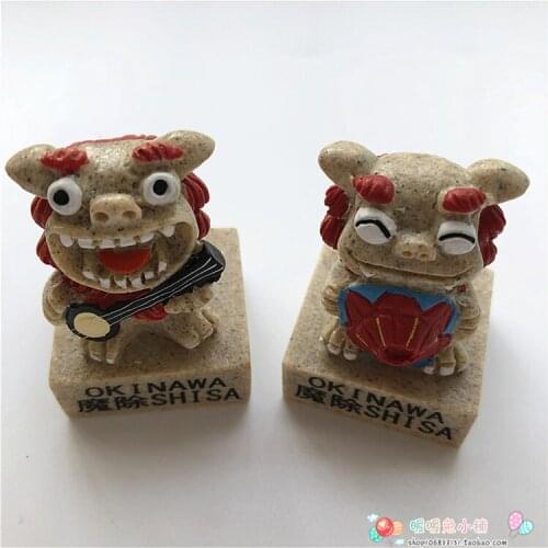 2pcs Japan Okinawa Travel Shishi Resin Fridge Magnet Three-dimensional Magnetic Sticker