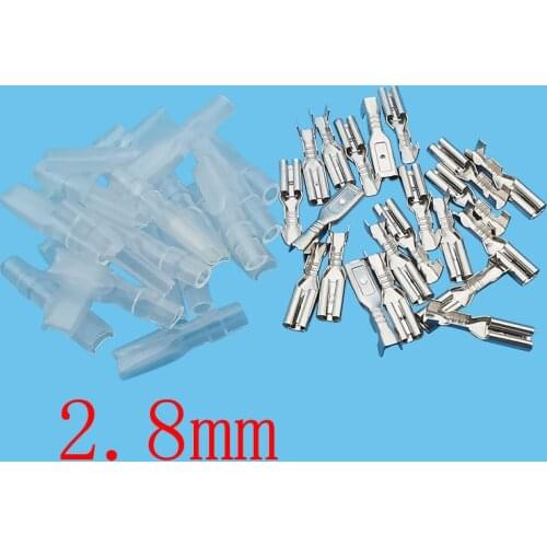 20/50Pairs 2.8mm Spade Crimp Terminals Connector 2.8mm Female Wire Crimp Terminal Block with Insulating Sleeve